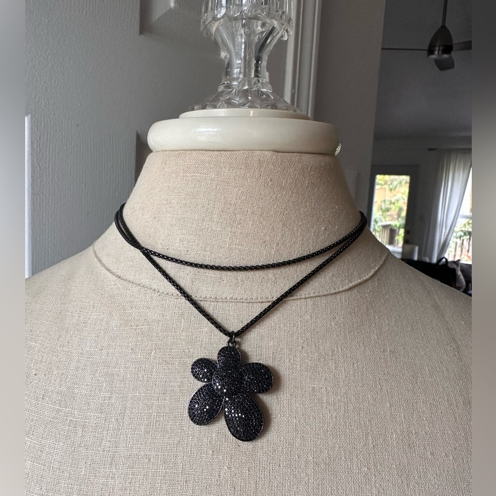 Black Pave Crystal Flower Necklace
